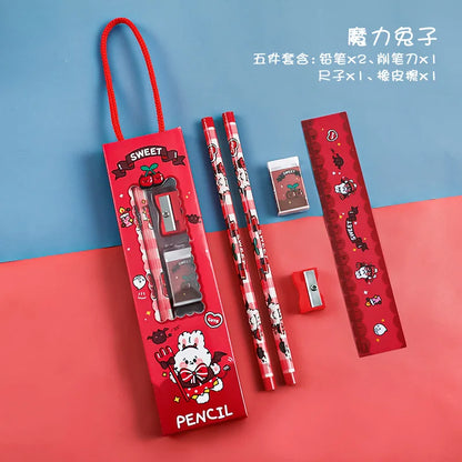5pcs/Set Cute Cartoon Pencil Stationery Set