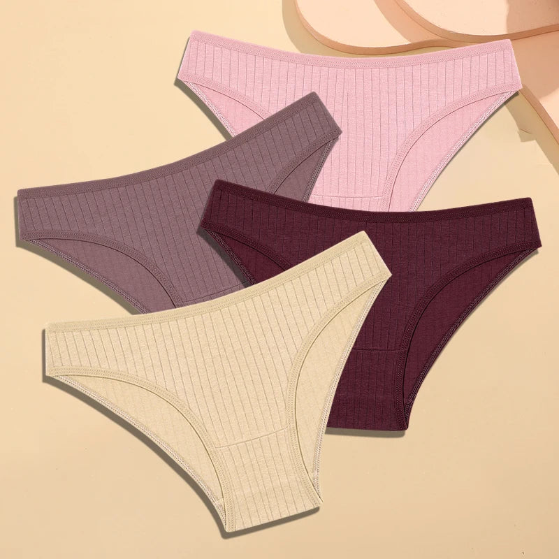 4Pcs Cotton Striped Sexy Stretch Lingerie