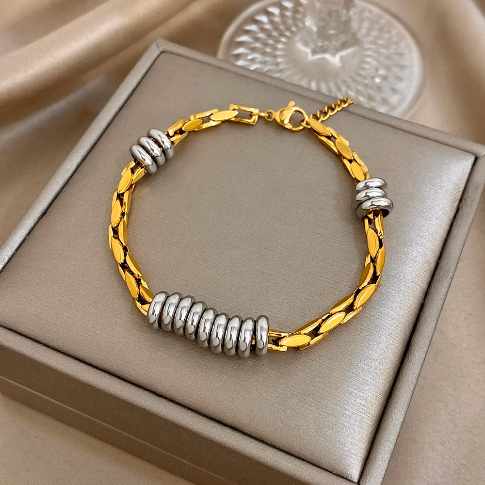 Chubby Hollow Circle Beads Geometric Chain Stainless Steel Bracelets