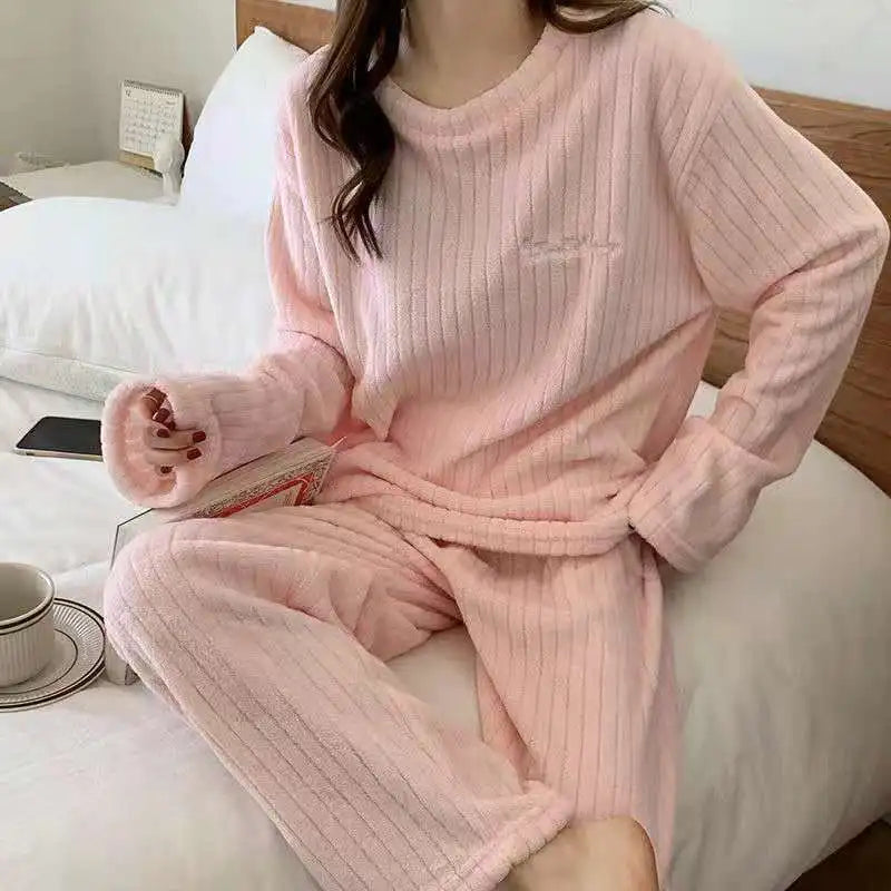 Thicken Velvet Ribbed Fleece Set Pajama