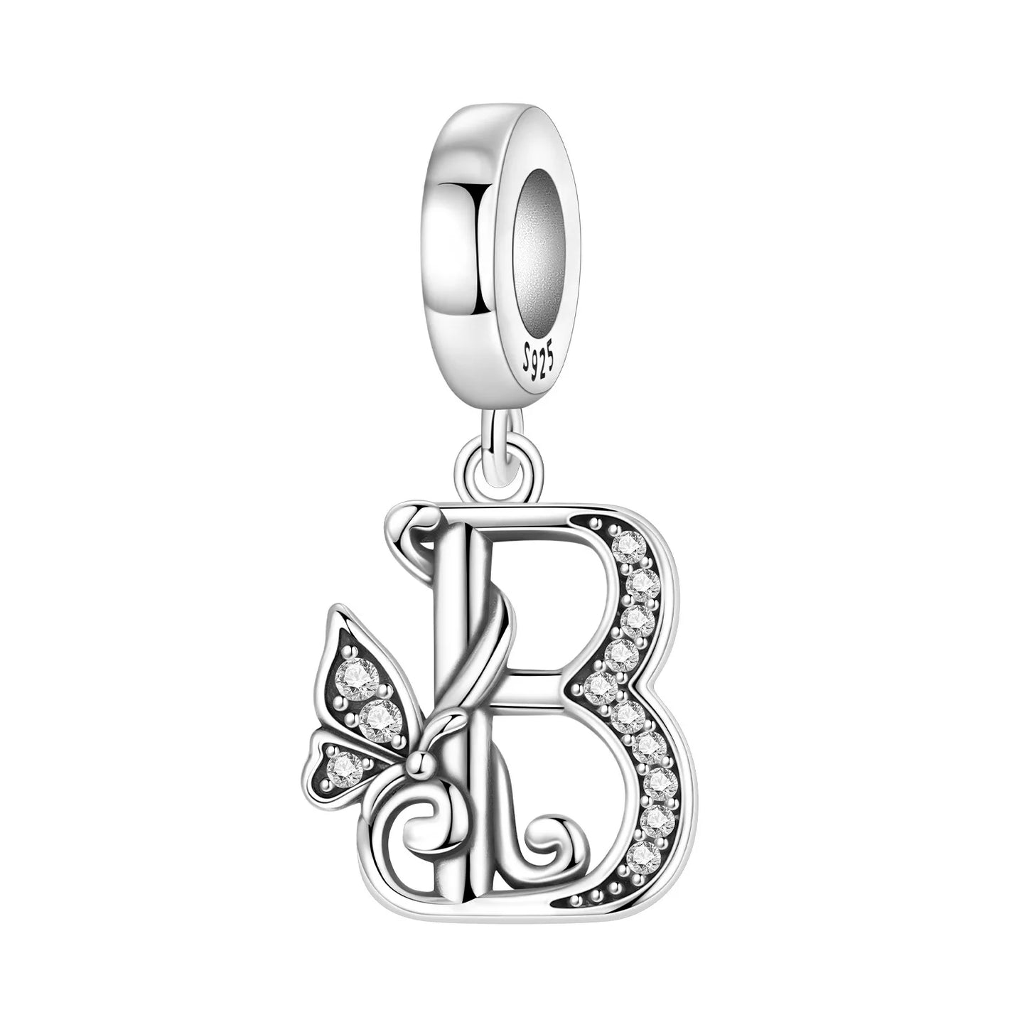 925 Sterling Silver Zircon Butterfly Letter Bracelet
