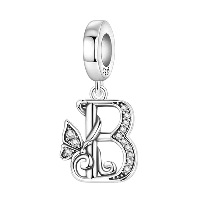 925 Sterling Silver Zircon Butterfly Letter Bracelet