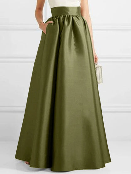 Satin Silk Black Maxi Long Skirts
