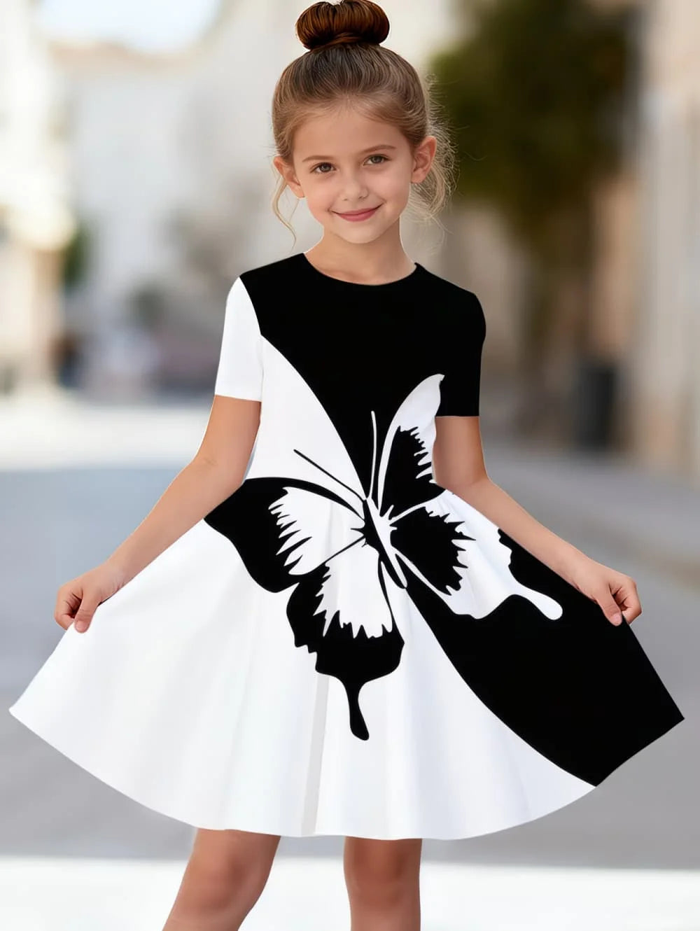 Beautiful Butterfly Printed Short Sleeve Dress