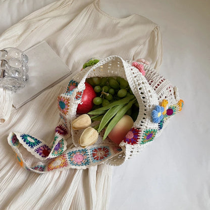 Large Capacity Boho Tote Floral Crochet Handbag