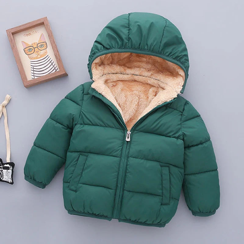 Winter Baby Kids Fleece Cartoon Warm Hooded Down Jackets