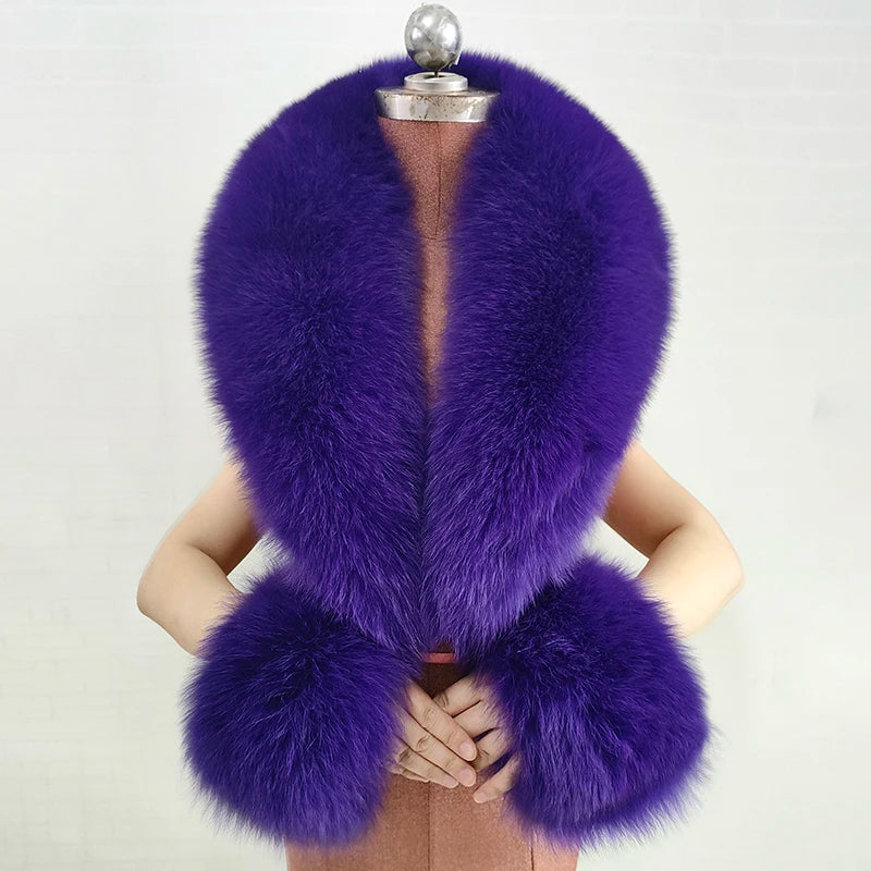 Conjunto de bufanda y puños de piel de zorro natural