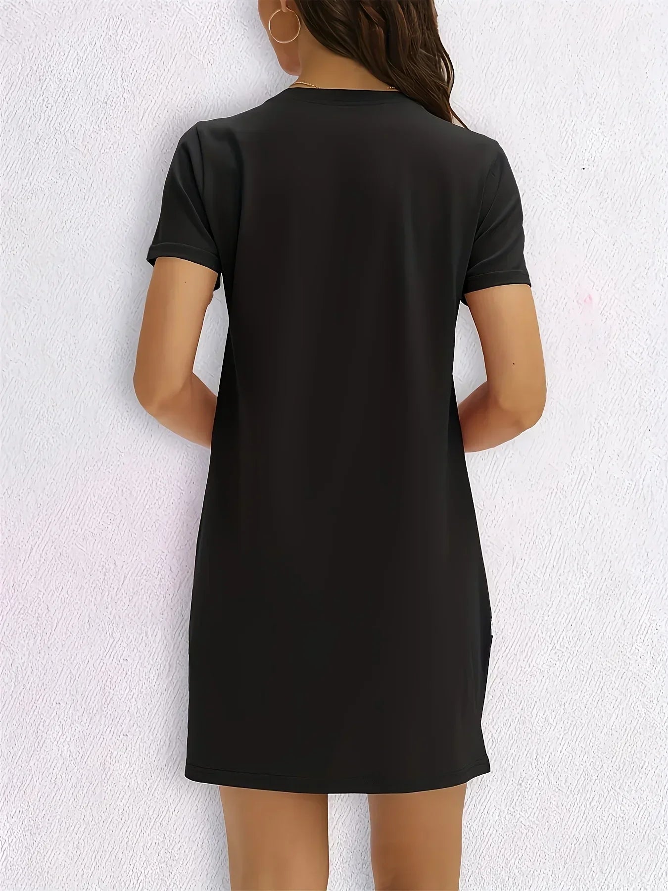 Casual Knit T-Shirt with Heart  Print Crew dress