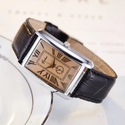 Couple Luxury Rectangle Dial Quartz Leather Band Casual Wristwatch