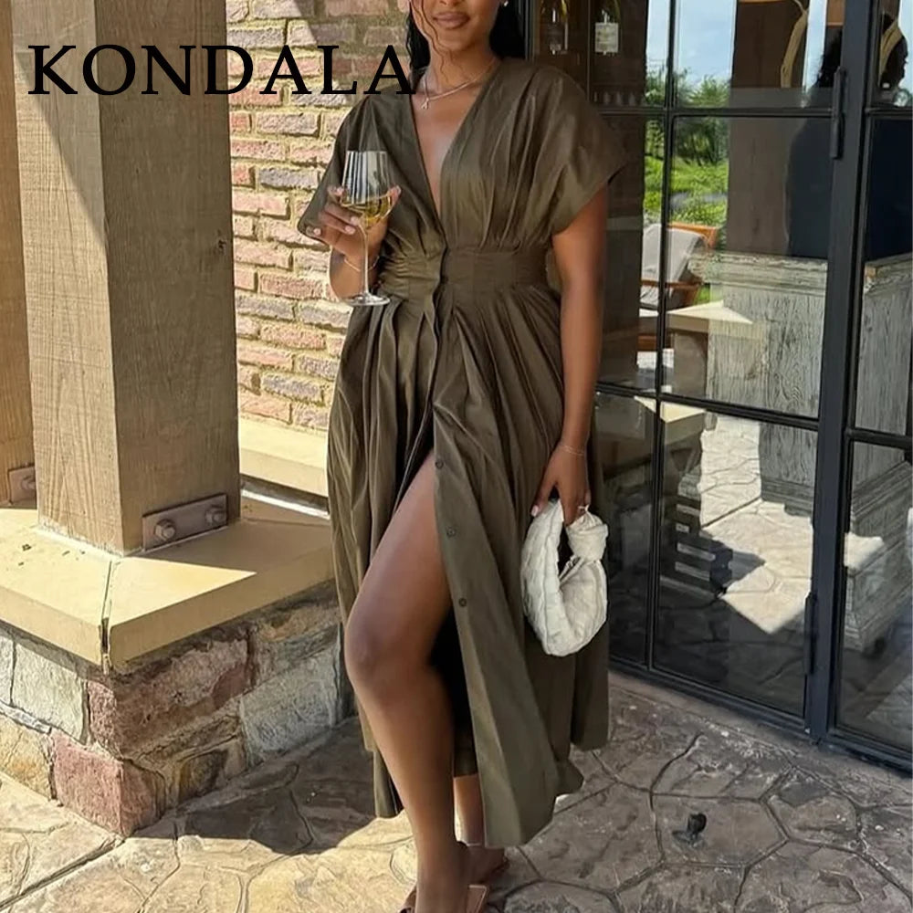 Vintage Single Breasted Sashes Draped Sleeveless Chic Dresses