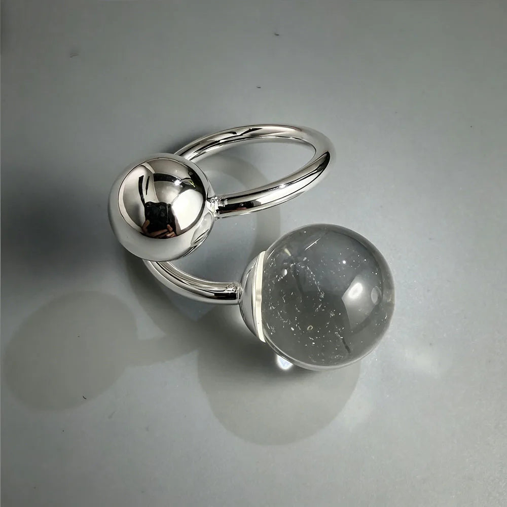 925 Sterling Silver Big Balls Finger Open Vintage Handmade Ring