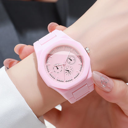 Imitation Three-eyes Dial Quartz Plastic  Band Watch