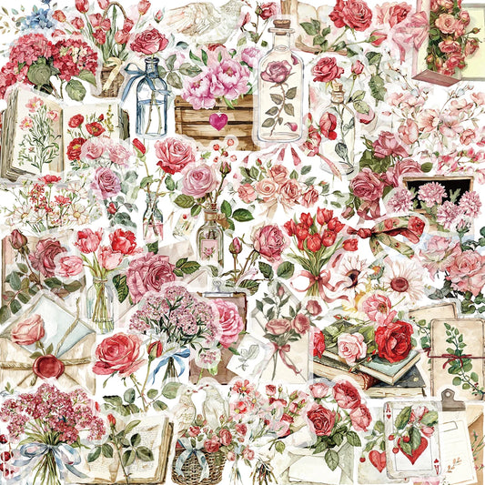 50pcs Floral Stickers Flower Natural Decorative Decals