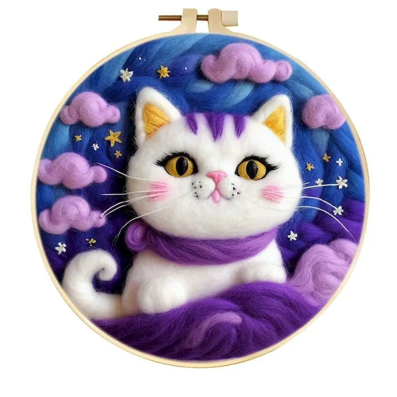 CHENISTORY Diy Poke Wool Felt Animals Cat Wool Needle Felt Set