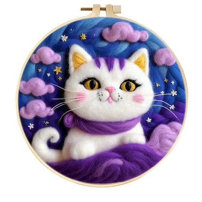 CHENISTORY Diy Poke Wool Felt Animals Cat Wool Needle Felt Set