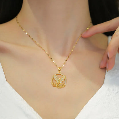 Heart Butterfly Stainless Steel Pendant Necklaces Jewelry