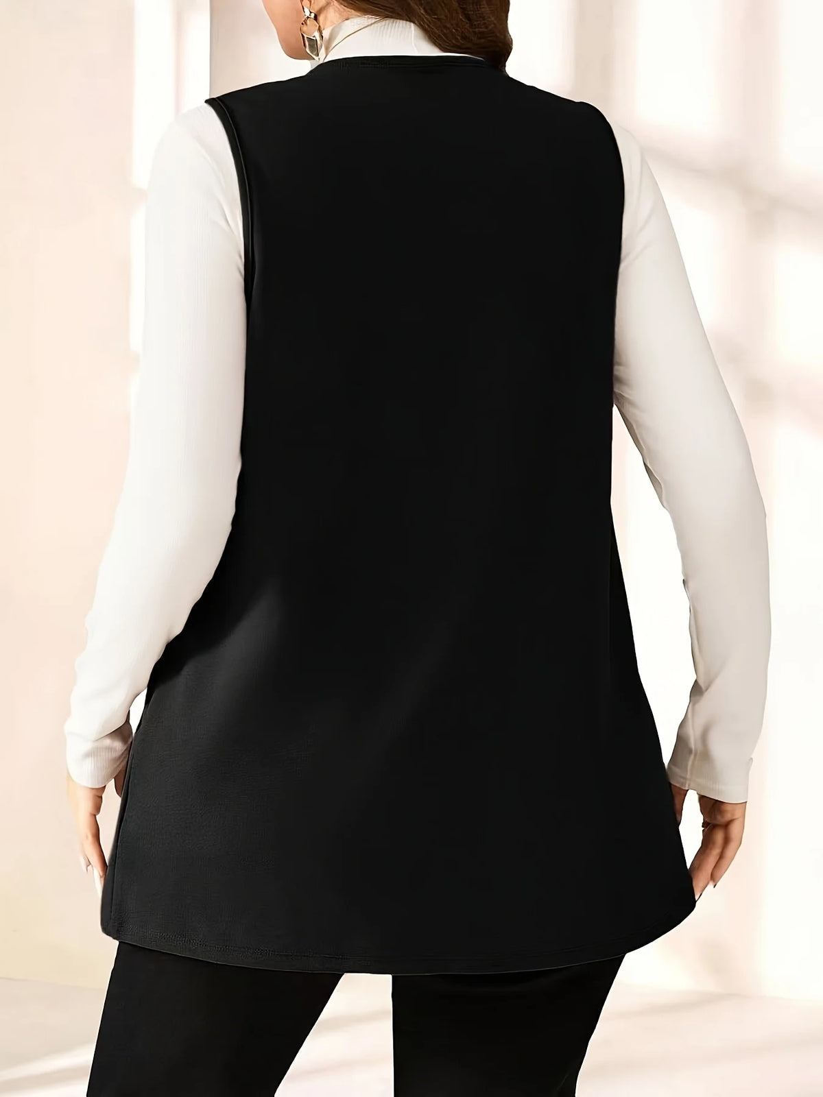 Plus Size Elegant Open-Front Cardigan Vest Jacket