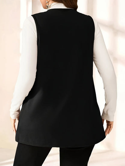 Plus Size Elegant Open-Front Cardigan Vest Jacket