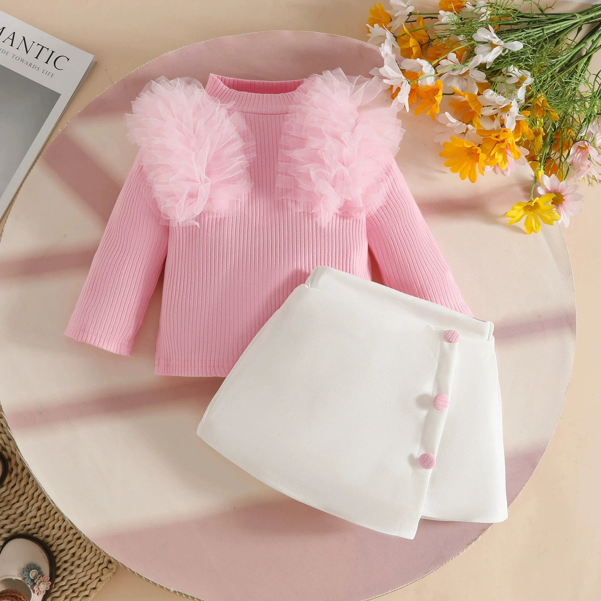 Autumn Winter Long-Sleeve Top + White Skirt Toddlers 6M-3 Years Set
