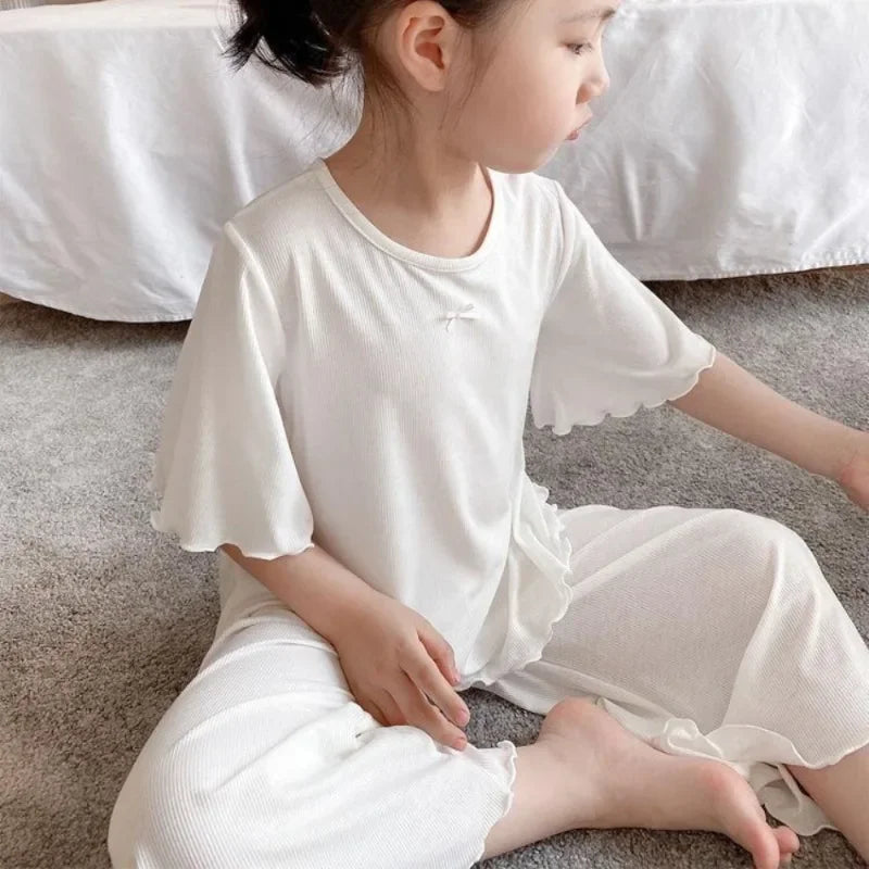 Girls Ice Silk Thin Pajamas Outfit Set