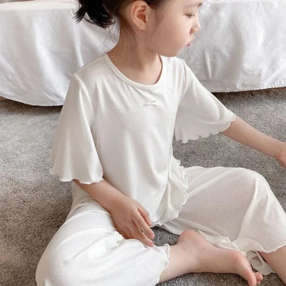 Girls Ice Silk Thin Pajamas Outfit Set