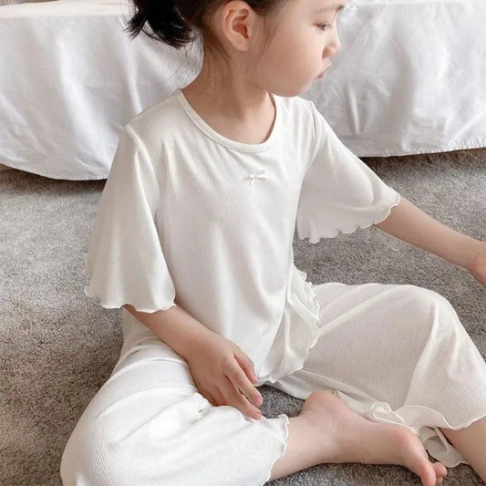 Girls Ice Silk Thin Pajamas Outfit Set