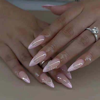24pcs French Fake Nails Finished Almond Nails Sets