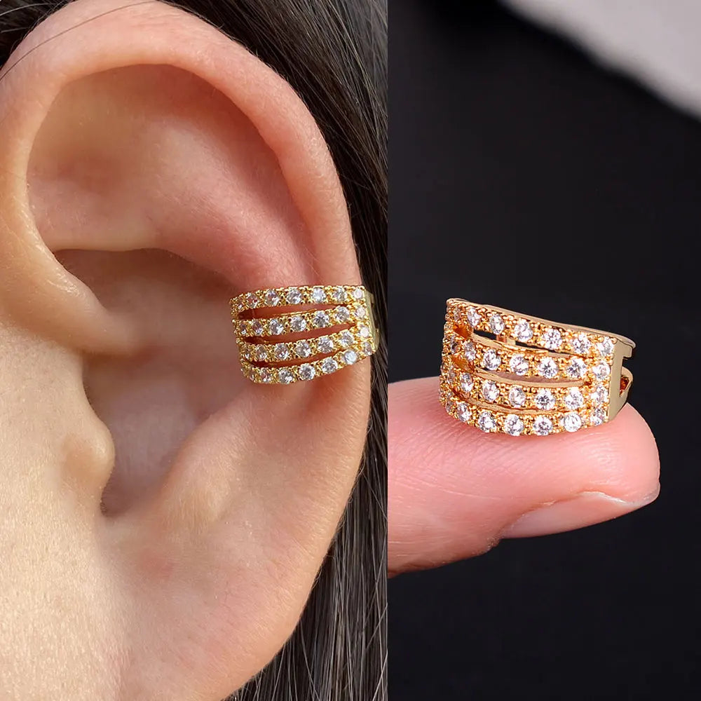 Geometry Crystal CZ  Leaf Clip Earring