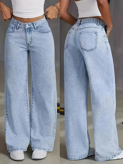 Y2k Light Blue Wide Leg Denim Stretch Free Four Seasons Jeans