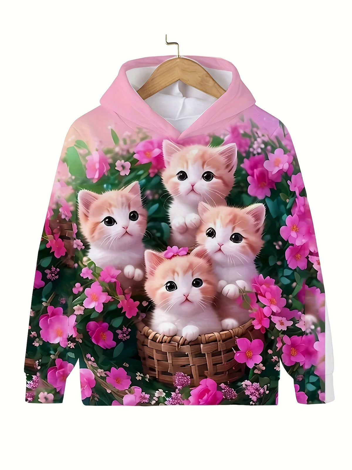 Long Sleeve Cute Cat Print Casual Kid Summer Autumn Hoodies