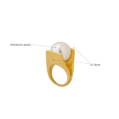 316L Stainless Steel Y Shaped Big Imitation Pearl Rings