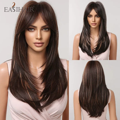 Dark Brown Black Synthetic Wigs
