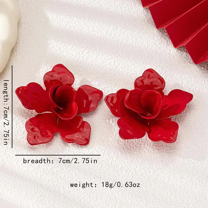 Exaggerated Metal Large Flower Stud Earrings