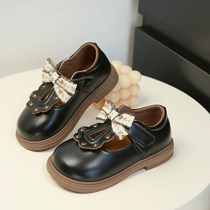 Cute bow Leather T-strap Oxfords Soft Shoes