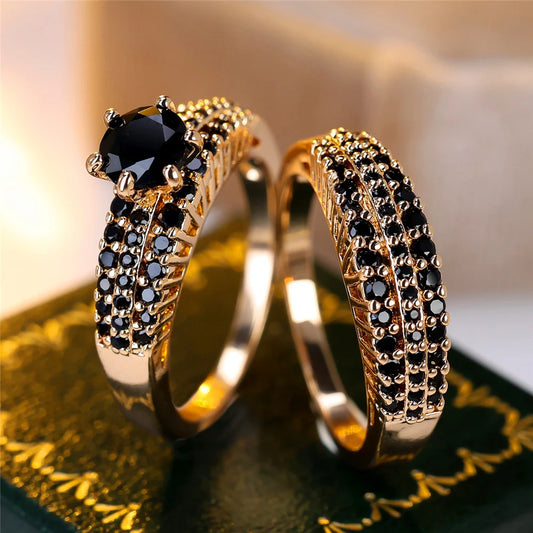 Crystal Purple Black Blue Zircon Round Stone Ring Set