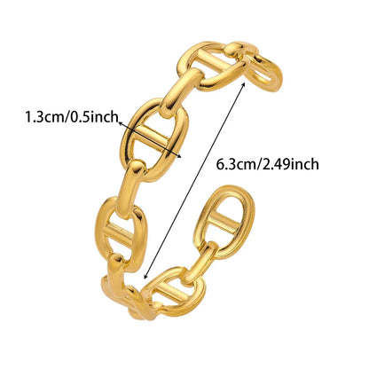 Gold Hollow-Out Cuff Stainless Steel Wide Bangle Bracelet