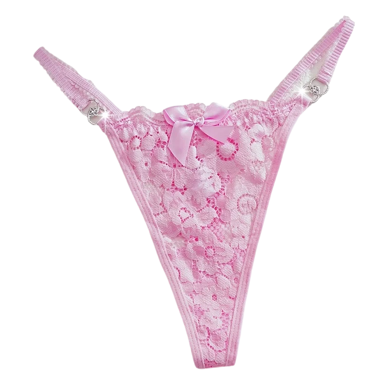 Low Rise Bow Sexy Lace Thongs Floral Sexy G-string Lingerie