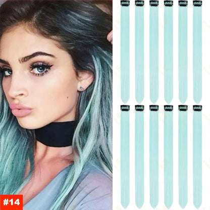 1 5 11 Pcs/lot Clip in Hair Extensions Highlights Synthetic Hair 22 inch Rainbow
