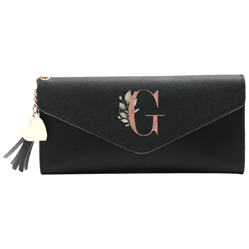 Black Small Leather Coin Rose Gold Wallet