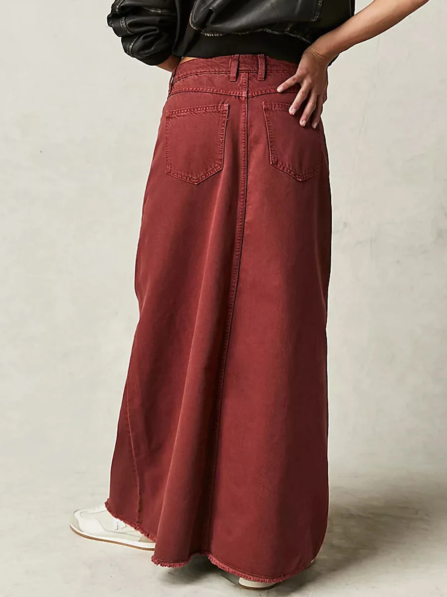 Falda vaquera larga de talle alto estilo maxi