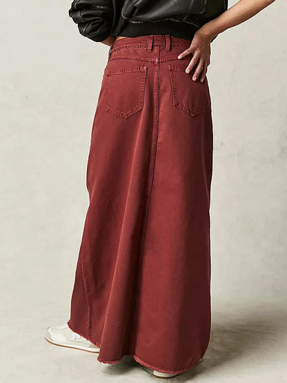 Falda vaquera larga de talle alto estilo maxi