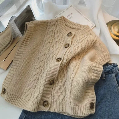 Cable Knit Sweater Vest Cardigan Cozy Button Up Sleeveless Casual Outfit