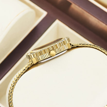Luxury Sunflower Patterned Bezel Square Quartz Movement Watch