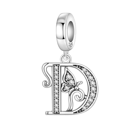 925 Sterling Silver Zircon Butterfly Letter Bracelet