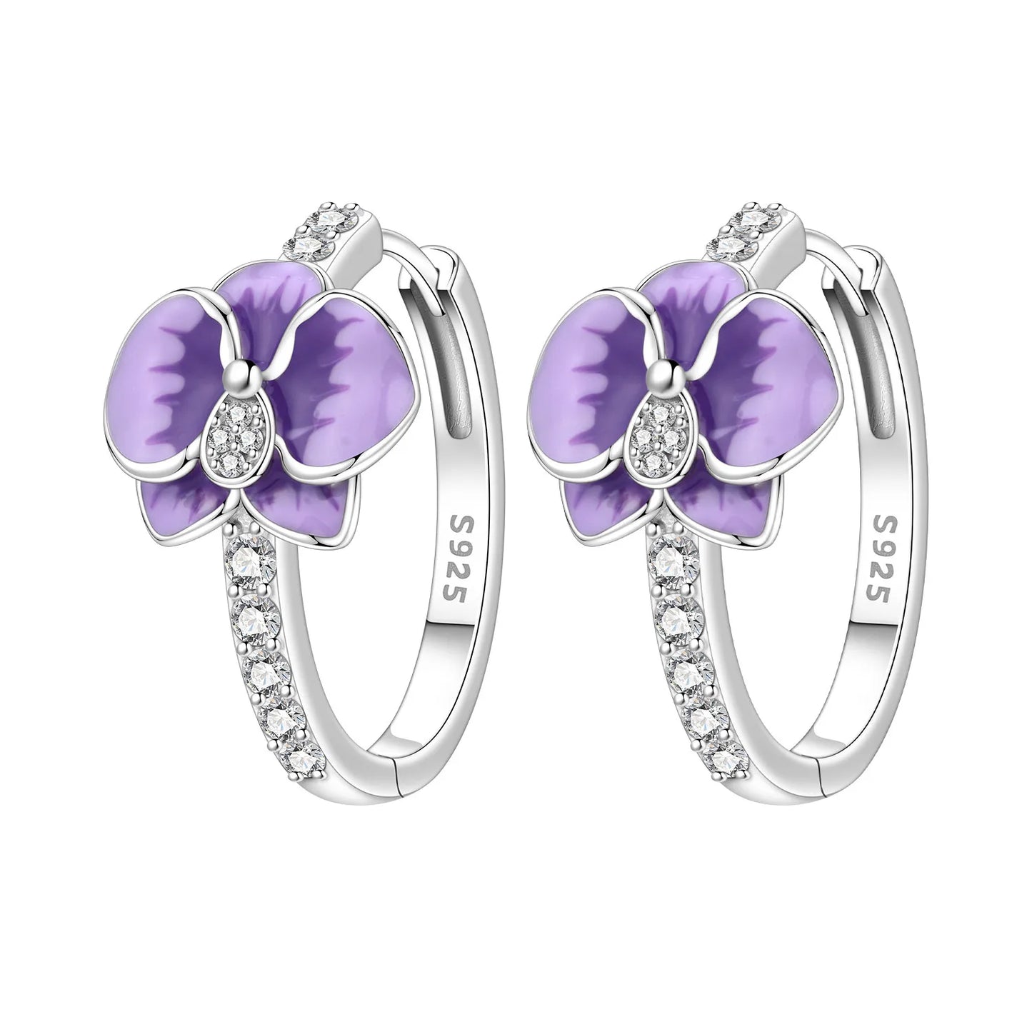Orstarry Original 925 Sterling Silver Blue Iris Flower Earrings