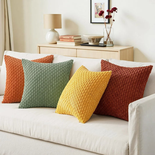 Burnt Orange Striped Cushion Covers Corduroy Pillowcases