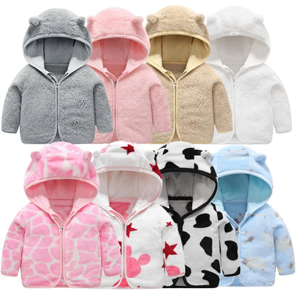 Autumn and Winter Hooded Cute Toddler 1-5 Years Flannel Jacket