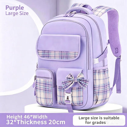 School Students Girls Checkered Backpack Large Capacity Bags
