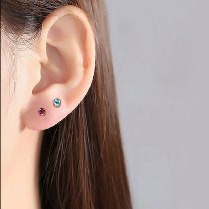 2Pcs Surgical Steel Crystal Screw Ball Stud Earrings