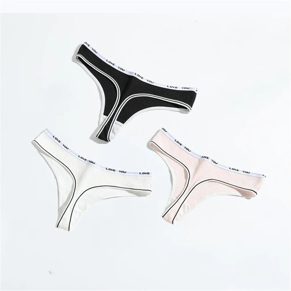 3pcs Ribbed Cotton G String Lingerie